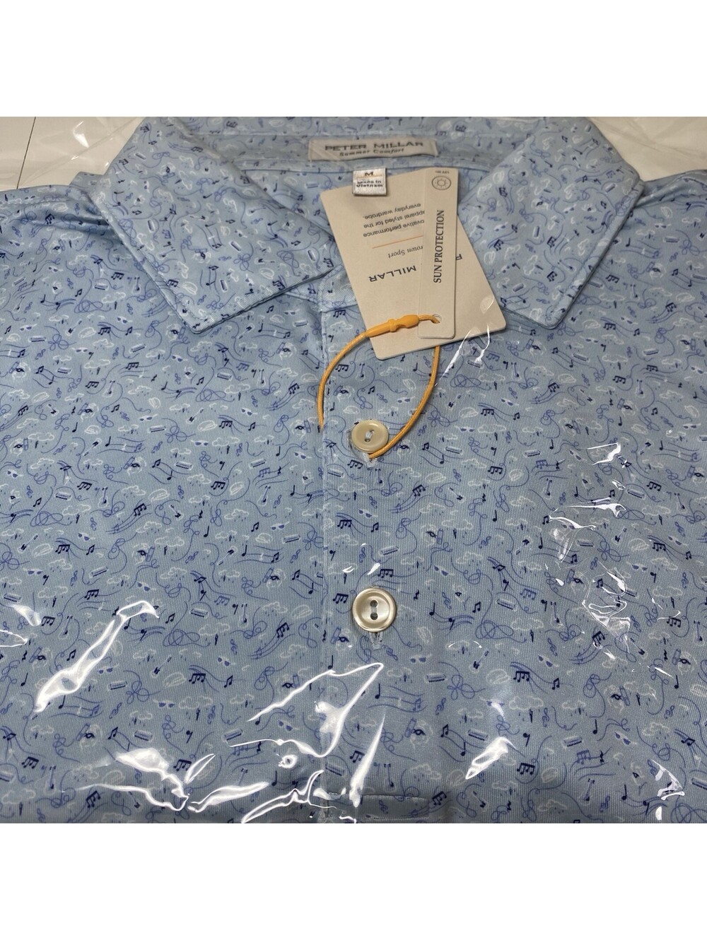 Peter Millar Summer Comfort Musical Notes Shirt M Blue NWT